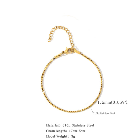 Stainless Steel Square Box Chain 18K Bracelet Electroplated Geometric Style For Men And Women