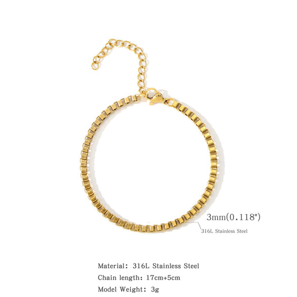 Stainless Steel Square Box Chain 18K Bracelet Electroplated Geometric Style For Men And Women