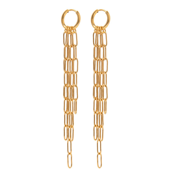 Stainless Steel Square Buckle Tassel Geometric Style Electroplated Women's Earrings