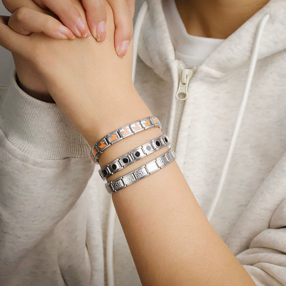 Stainless Steel Square Dot Enamel Elastic Diy Bracelet With Electroplating Fashion Geometric Style