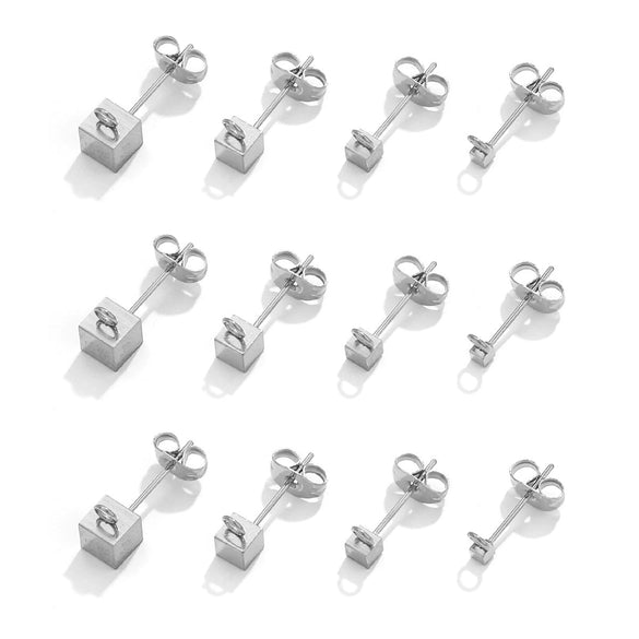 Stainless Steel Square Ear Stud Jewelry Accessories Titanium Steel Electroplated 18K Gold Plated Geometric Diy Ear Stud Piece