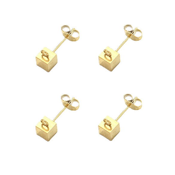 Stainless Steel Square Ear Stud Jewelry Accessories Titanium Steel Electroplated 18K Gold Plated Geometric Diy Ear Stud Piece