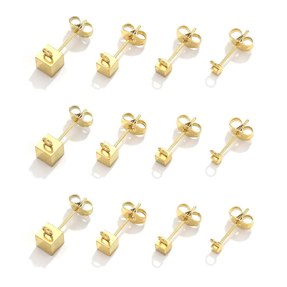 Stainless Steel Square Ear Stud Jewelry Accessories Titanium Steel Electroplated 18K Gold Plated Geometric Diy Ear Stud Piece