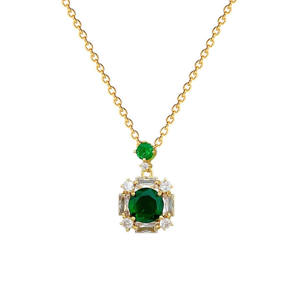 Stainless Steel Square Emerald Fashion Light Luxury Elegant Gorgeous Diamond Unisex Allmatch Clavicle Chain With Animal Zodiac Pattern
