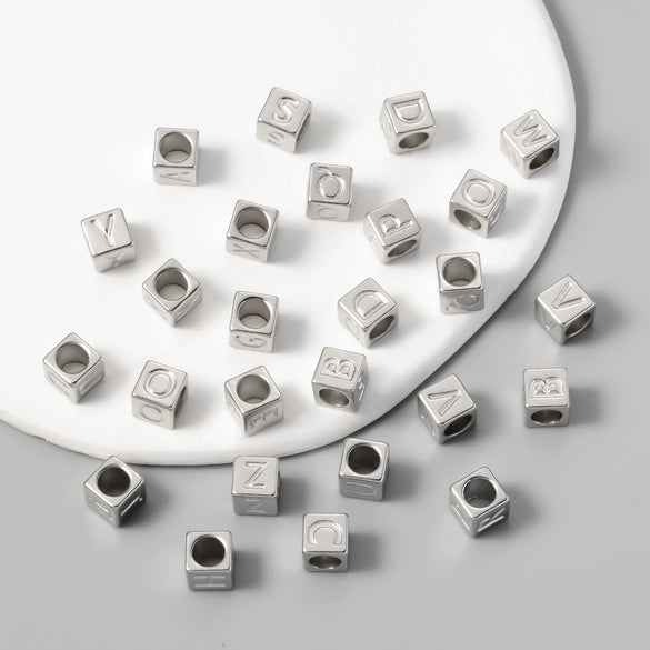 Stainless Steel Square Fashion Beaded Necklace Accessories With Threedimensional English Letters Perforated And Electroplating Process