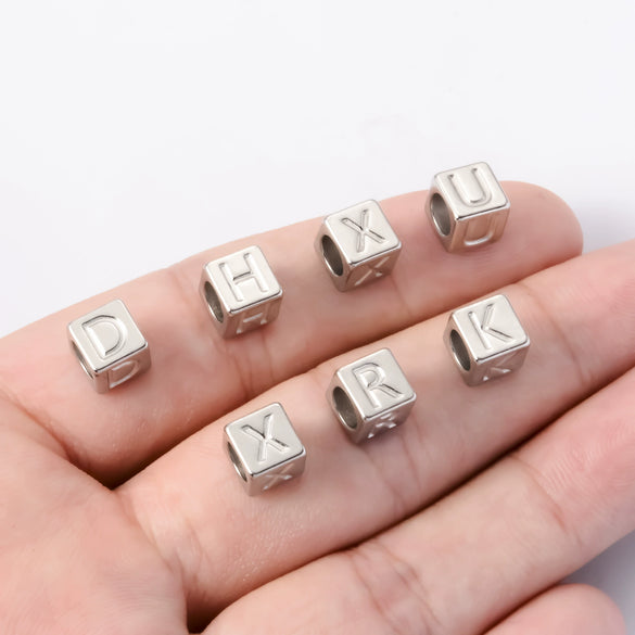 Stainless Steel Square Fashion Beaded Necklace Accessories With Threedimensional English Letters Perforated And Electroplating Process