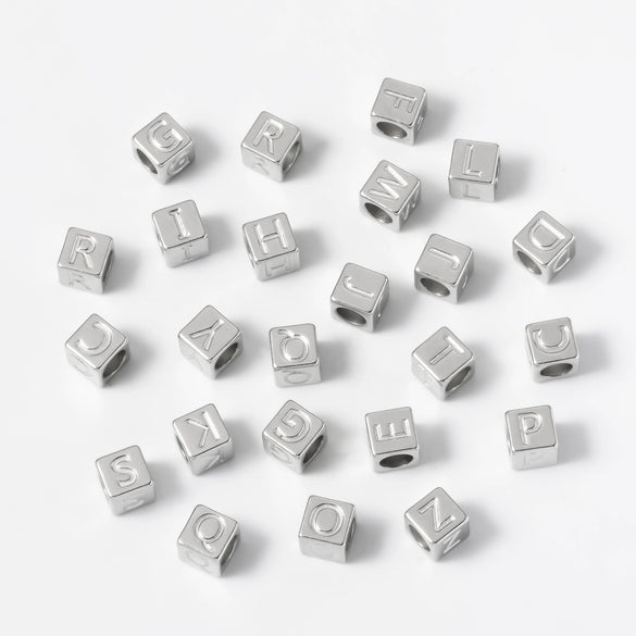Stainless Steel Square Fashion Beaded Necklace Accessories With Threedimensional English Letters Perforated And Electroplating Process