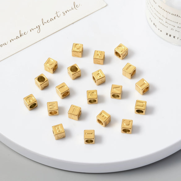 Stainless Steel Square Fashion Beaded Necklace Accessories With Threedimensional English Letters Perforated And Electroplating Process