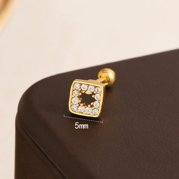 Stainless Steel Square Geometric Heart Shape Flower Electroplated Women's Earrings For Cartilage Piercing
