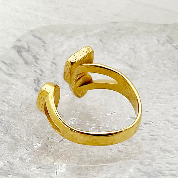 Stainless Steel Square Geometric Multishape French Retro Electroplated Ring