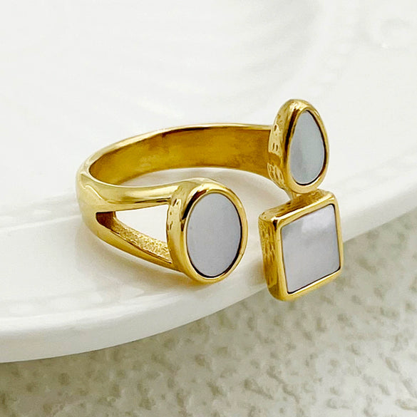 Stainless Steel Square Geometric Multishape French Retro Electroplated Ring