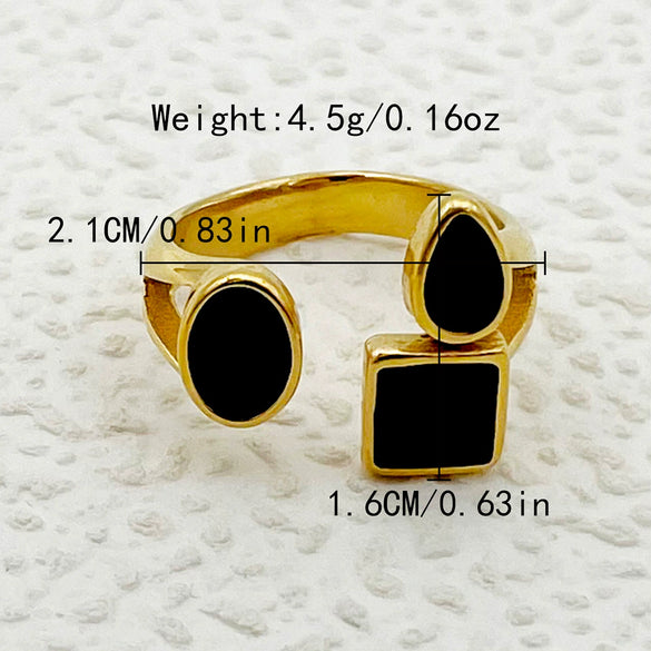 Stainless Steel Square Geometric Multishape French Retro Electroplated Ring