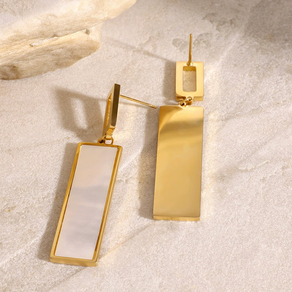 Stainless Steel Square Geometric Pendant Earrings With 18K Gold Electroplating Quiet Design Sense Fashion Versatile Do Not Fade