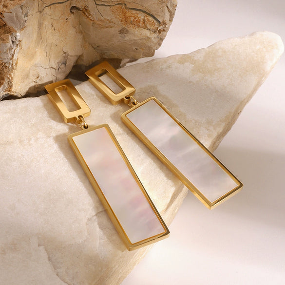 Stainless Steel Square Geometric Pendant Earrings With 18K Gold Electroplating Quiet Design Sense Fashion Versatile Do Not Fade