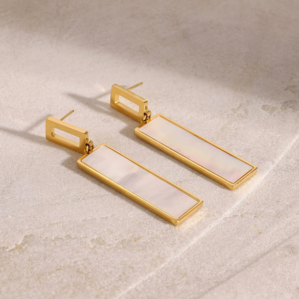 Stainless Steel Square Geometric Pendant Earrings With 18K Gold Electroplating Quiet Design Sense Fashion Versatile Do Not Fade