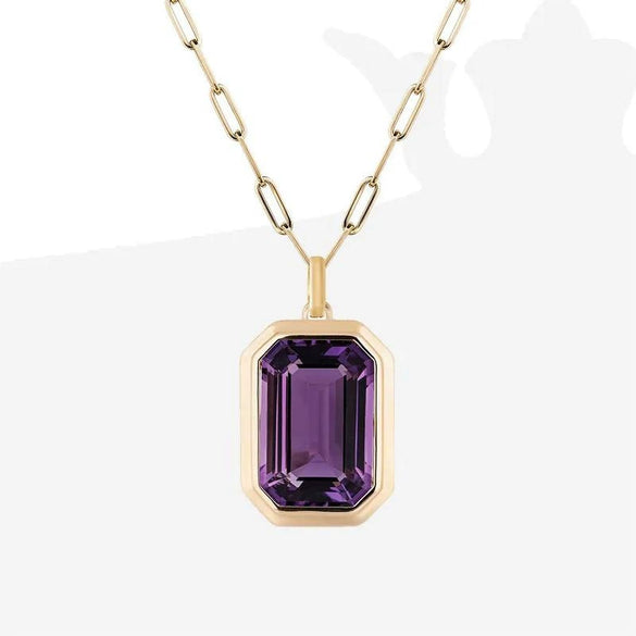 Stainless Steel Square Heart Zircon Pendant Paper Clip Chain For Women Geometric Style With Color Retention Electroplating And Diamond Treatment
