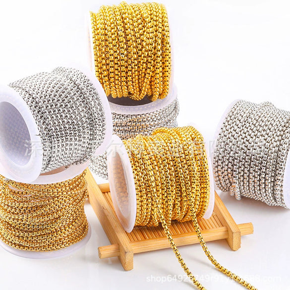Stainless Steel Square Pearl Box Chain Electroplated Jewelry Chain For Necklace And Bracelet