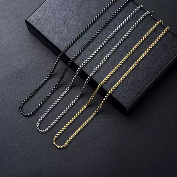 Stainless Steel Square Pearl Keel Chain Necklace Electroplated Gold Black Unisex Jewelry