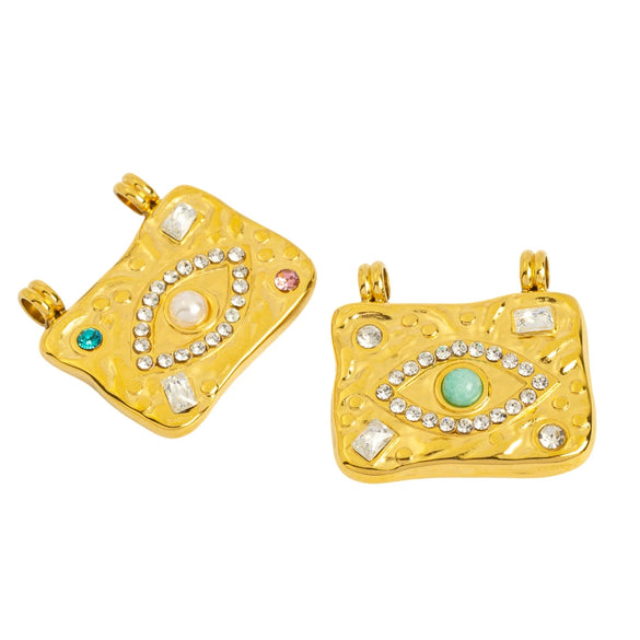 Stainless Steel Square Pendant Jewelry Accessories With Natural Stone Beads And Diamond Set Electroplating Process Devil's Eye Style