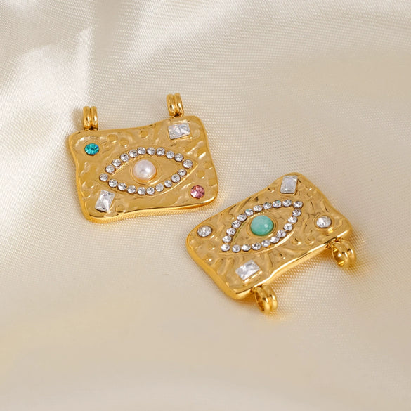 Stainless Steel Square Pendant Jewelry Accessories With Natural Stone Beads And Diamond Set Electroplating Process Devil's Eye Style