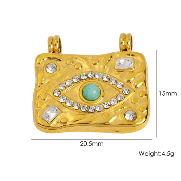 Stainless Steel Square Pendant Jewelry Accessories With Natural Stone Beads And Diamond Set Electroplating Process Devil's Eye Style