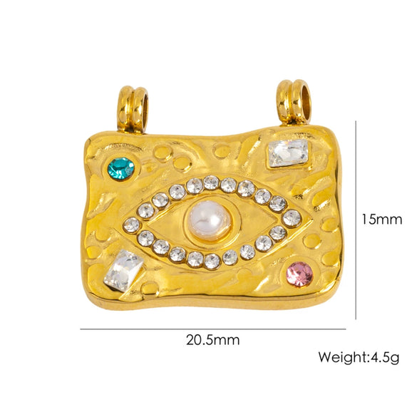 Stainless Steel Square Pendant Jewelry Accessories With Natural Stone Beads And Diamond Set Electroplating Process Devil's Eye Style