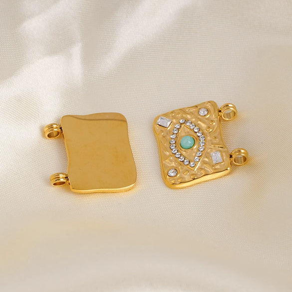 Stainless Steel Square Pendant Jewelry Accessories With Natural Stone Beads And Diamond Set Electroplating Process Devil's Eye Style