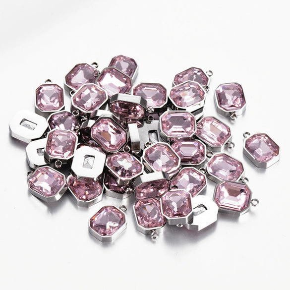 Stainless Steel Square Pendant Necklace And Diy Earrings Accessories With Sapphire Blue Glass Crystal Electroplating