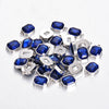 Stainless Steel Square Pendant Necklace And Diy Earrings Accessories With Sapphire Blue Glass Crystal Electroplating