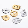 Stainless Steel Square Pendant With Peace Symbol Disc Compass Star Moon Hollow Design Electroplated