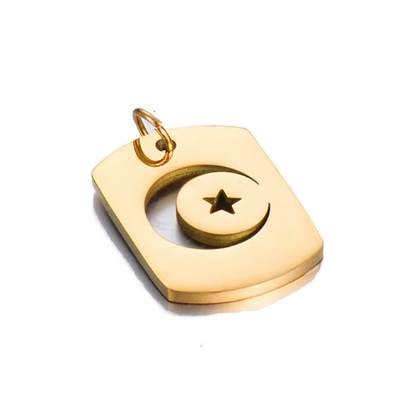 Stainless Steel Square Pendant With Peace Symbol Disc Compass Star Moon Hollow Design Electroplated