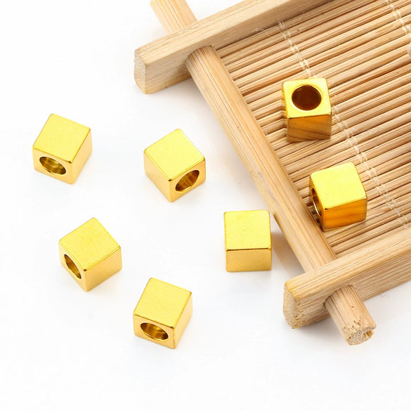 Stainless Steel Square Through Hole Beads Hiphop Geometric Electroplated Jewelry Accessories