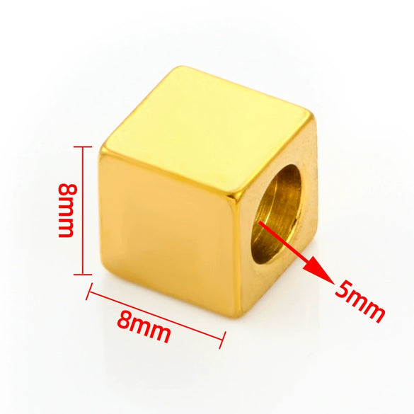 Stainless Steel Square Through Hole Beads Hiphop Geometric Electroplated Jewelry Accessories