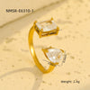 Stainless Steel Square Water Drop Zircon Open Nonfading Ring Jewelry For Women With Electroplating