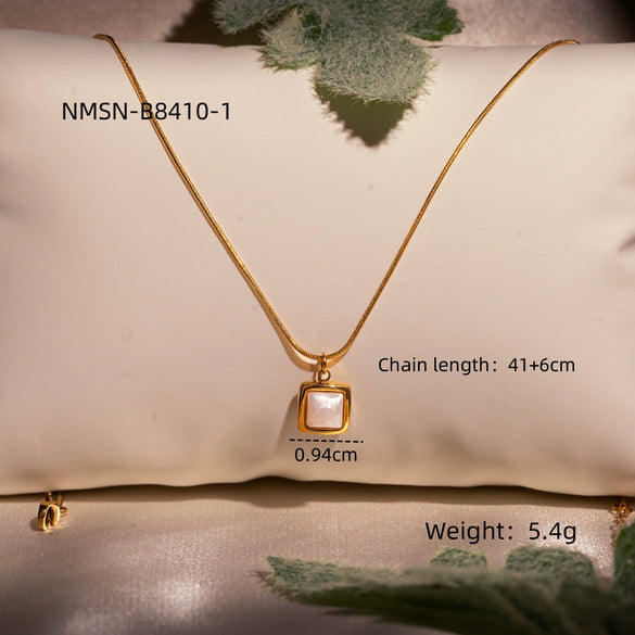 Stainless Steel Square White Motherofpearl Pendant Necklace Electroplating Women's Fashion Style