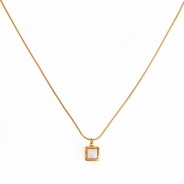 Stainless Steel Square White Motherofpearl Pendant Necklace Electroplating Women's Fashion Style