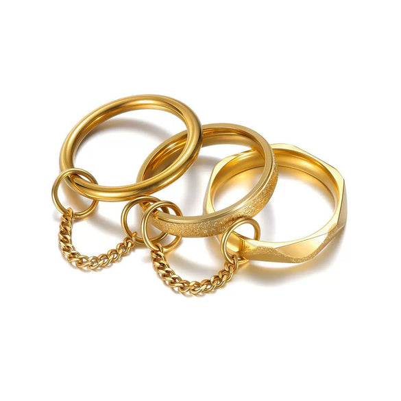 Stainless Steel Stacking Men's Rings Ins Punk Style Geometric Electroplated
