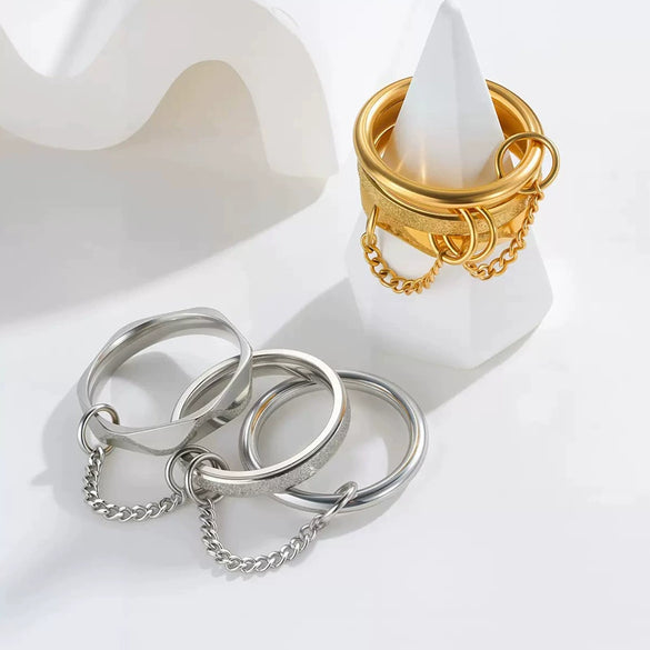 Stainless Steel Stacking Men's Rings Ins Punk Style Geometric Electroplated