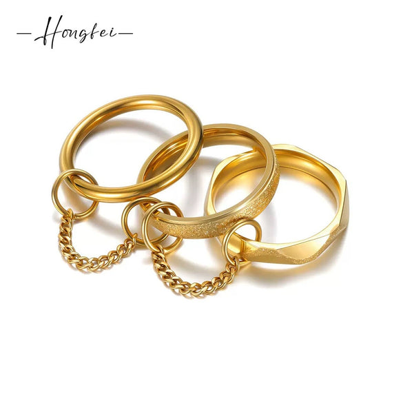 Stainless Steel Stacking Men's Rings Ins Punk Style Geometric Electroplated