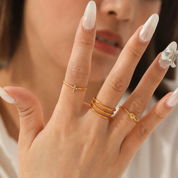 Stainless Steel Stacking Rings Ins Style Geometric Heart Shape Electroplating Women's Hand Accessories