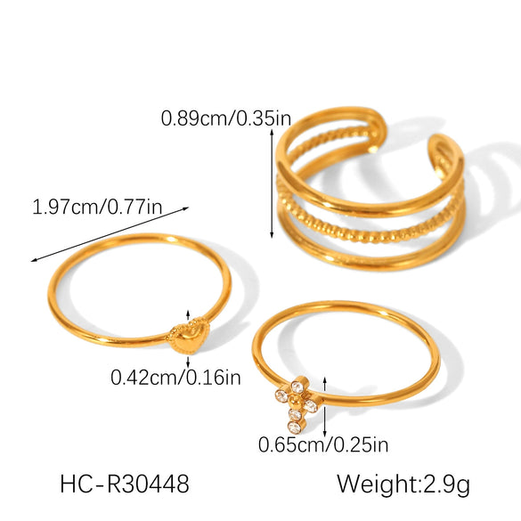 Stainless Steel Stacking Rings Ins Style Geometric Heart Shape Electroplating Women's Hand Accessories