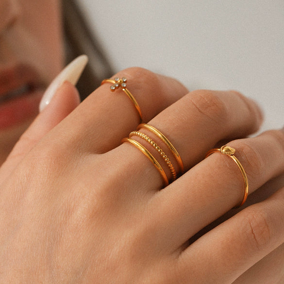 Stainless Steel Stacking Rings Ins Style Geometric Heart Shape Electroplating Women's Hand Accessories