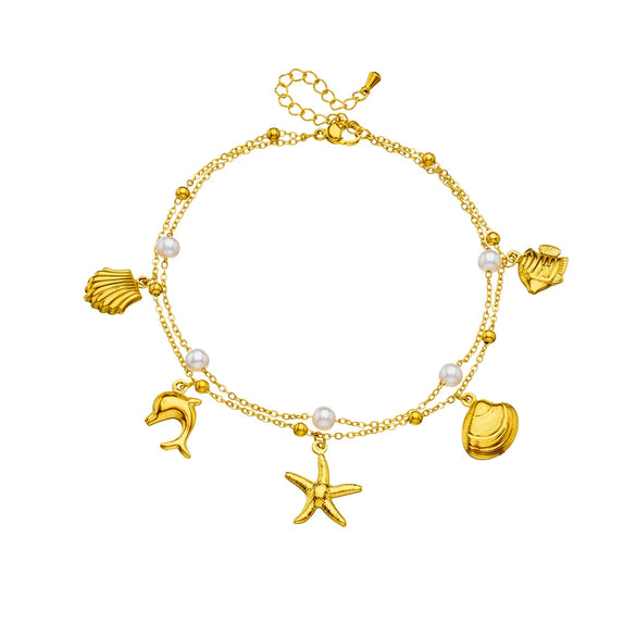 Stainless Steel Stacking Style Women's Anklet With Shell Starfish Tropical Fish Pendant And Animal Zodiac Pattern