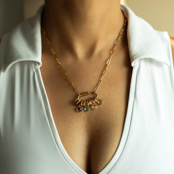 Stainless Steel Star And Drop Shape Pendant Necklace With Vacuum Electroplated 18K Gold Color And Zirconium Birthstone