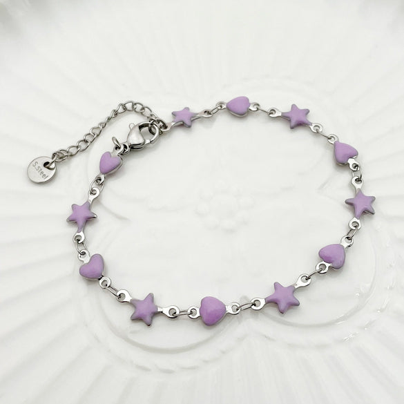 Stainless Steel Star Heart Shaped Colorful Painted Dopamine Women's Bracelet