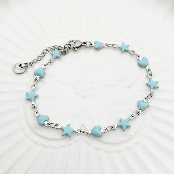 Stainless Steel Star Heart Shaped Colorful Painted Dopamine Women's Bracelet