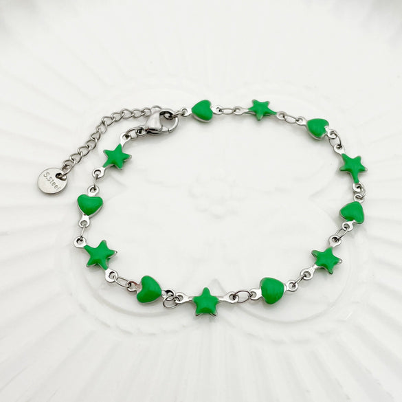 Stainless Steel Star Heart Shaped Colorful Painted Dopamine Women's Bracelet