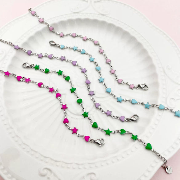 Stainless Steel Star Heart Shaped Colorful Painted Dopamine Women's Bracelet