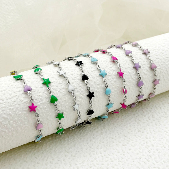 Stainless Steel Star Heart Shaped Colorful Painted Dopamine Women's Bracelet