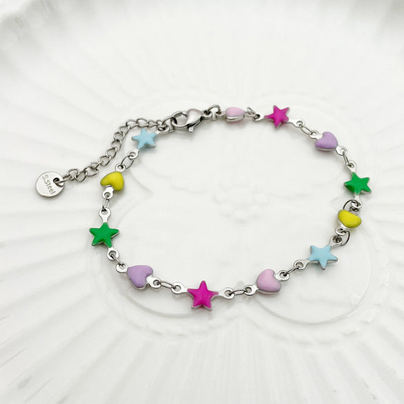 Stainless Steel Star Heart Shaped Colorful Painted Dopamine Women's Bracelet